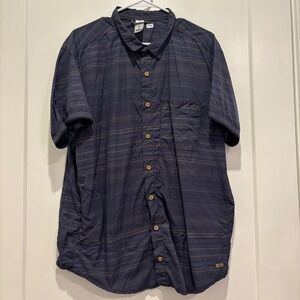 Decathlon Mens XL Blue Striped Short Sleeve Hiking Fishing Button Shirt